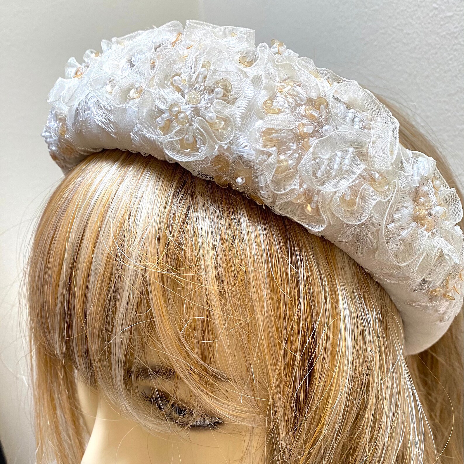 Bridal Ivory Headband Creme Padded Headband Beaded Crown Etsy