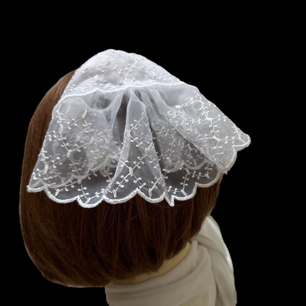 White Lace Head Covering, Lace Chapel Cap, Religious Hair Cover