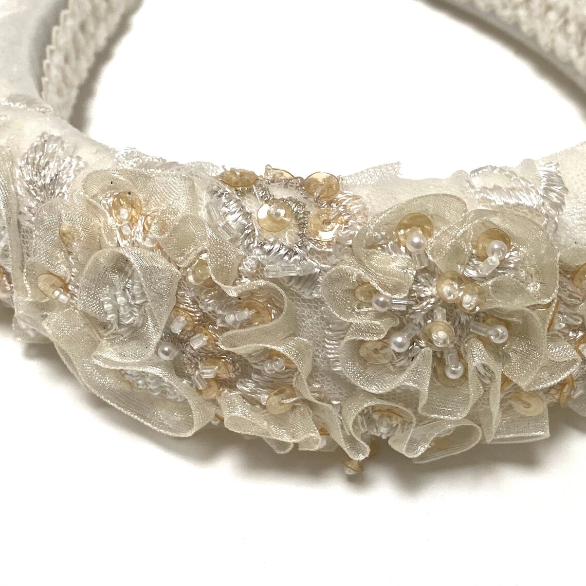 Bridal Ivory Headband Creme Padded Headband Beaded Crown Etsy