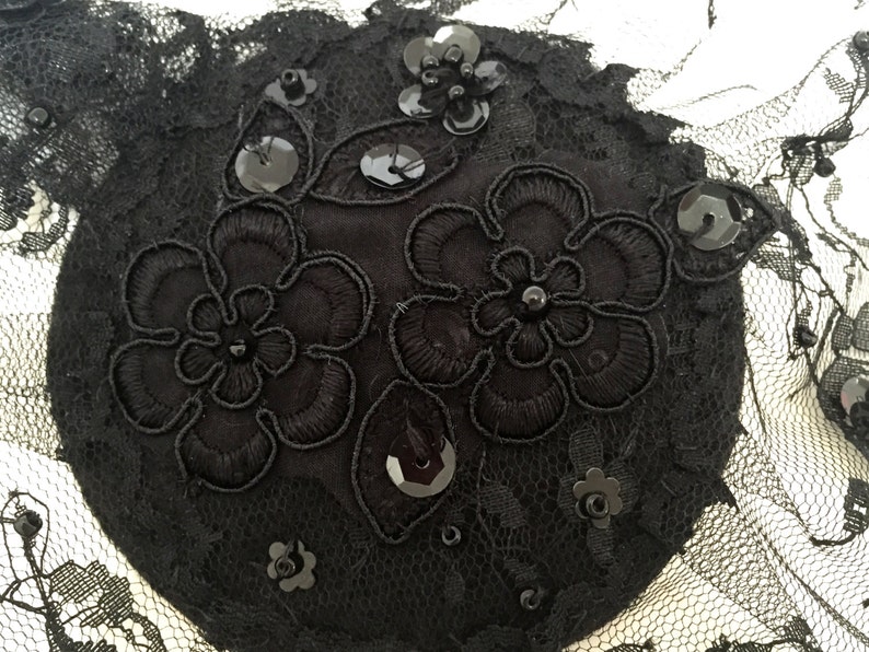 Large Black Lace Head Covering, Black Hair Covering, Black Doily Headpiece image 3