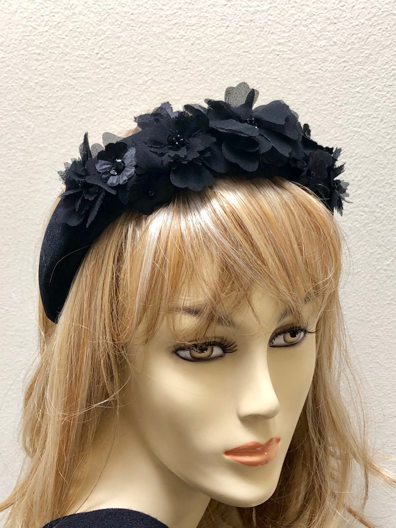 Padded Black Velvet Headband Thick Black Hairband Domed Halo Etsy