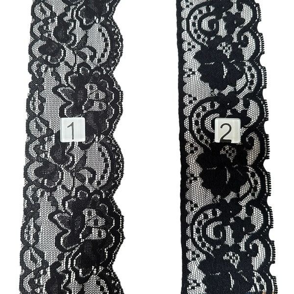 Black Stretch Lace Trim, Sold by the Yard