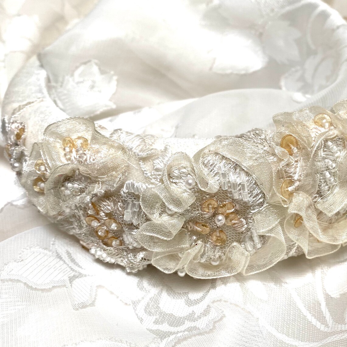 Bridal Ivory Headband Creme Padded Headband Beaded Crown Etsy