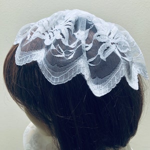 White Lace Chapel Cap, Women's Lace Head Covering, White Doily