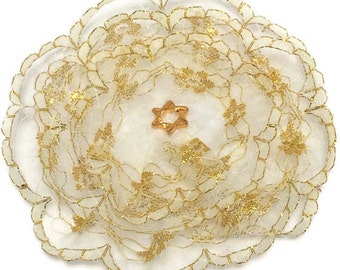 White and Gold Lace Kippah, Gold Lace Yarmulke, Women's Kippah