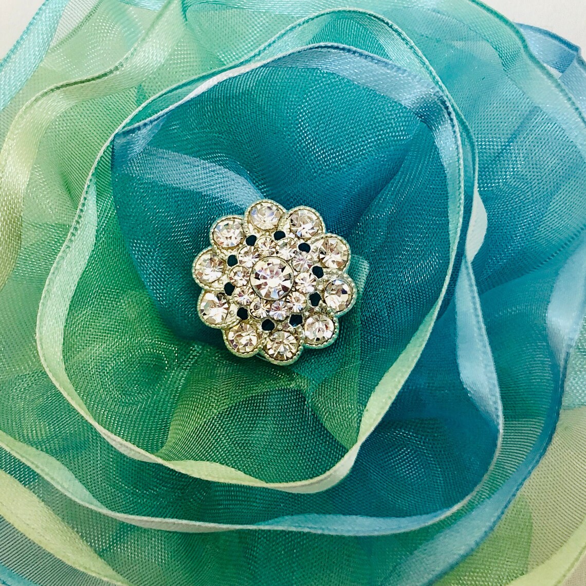 Blue Green Flower Brooch Fabric Flower Shawl Pin Turquoise Etsy