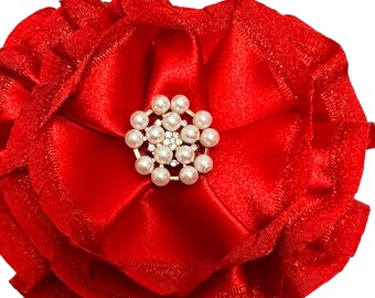 Red Flower Brooch, Gift for Mom, Magnetic Floral Pin