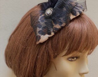August Hat Co Leopard Print Fascinator Cocktail Hat  Brown Mesh Bow  OS New Leopard Print Fascinator main image 3