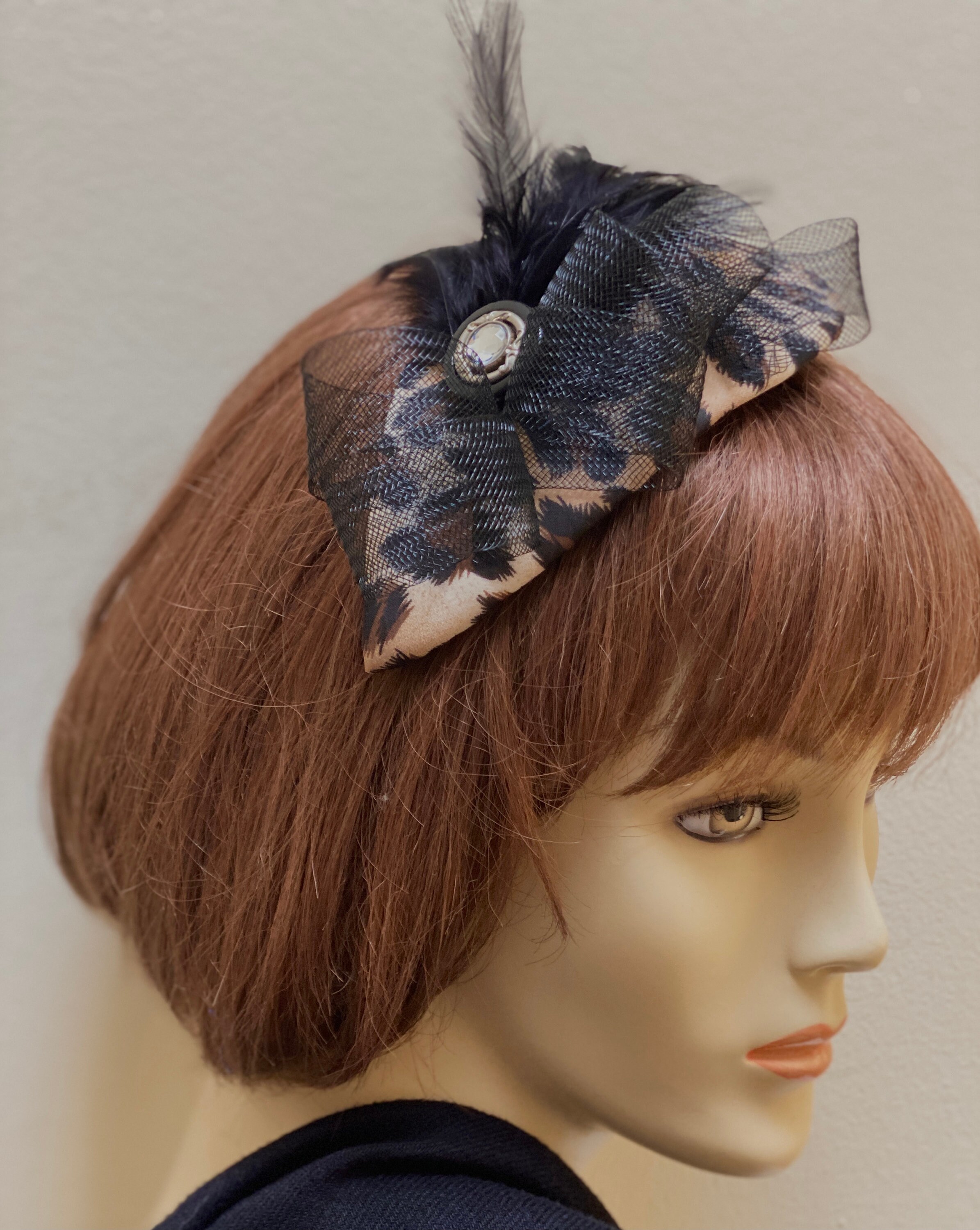 Leopard Print Fascinator: Feathered Animal Print Cocktail  display picture 2