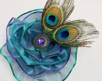 Peacock Feather Corsage, Bridesmaid Corsage, Peacock Brooch With or Without Feathers