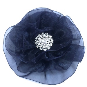 Navy Brooch, Large Navy Flower, Navy Blue Brooch, Fabric Jewelry