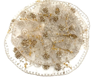 Fancy Beaded Gold Kippah for Women