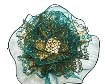 St. Patrick's Day Gift, Celtic Green Flower Irish Pin, Gold and Green Brooch Corsage