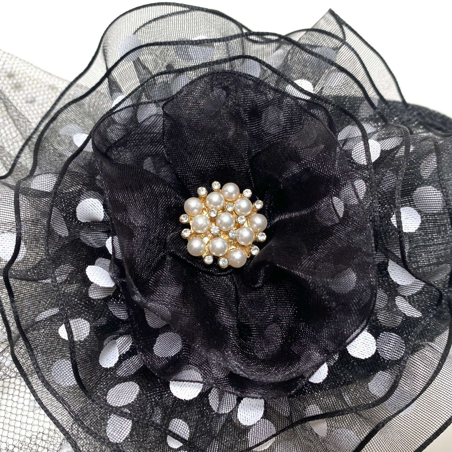 Black and White Polka Dot Fascinator, Polka Dot Small Hat, Black Derby
