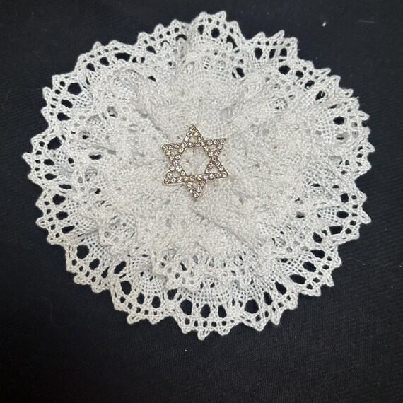 White Crochet Kippah, Wedding Kippah, Jewish Star Kippah  display picture 1