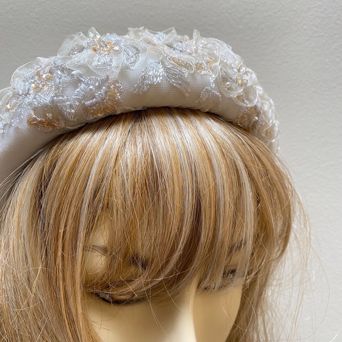 Bridal Ivory Headband Creme Padded Headband Beaded Crown Etsy