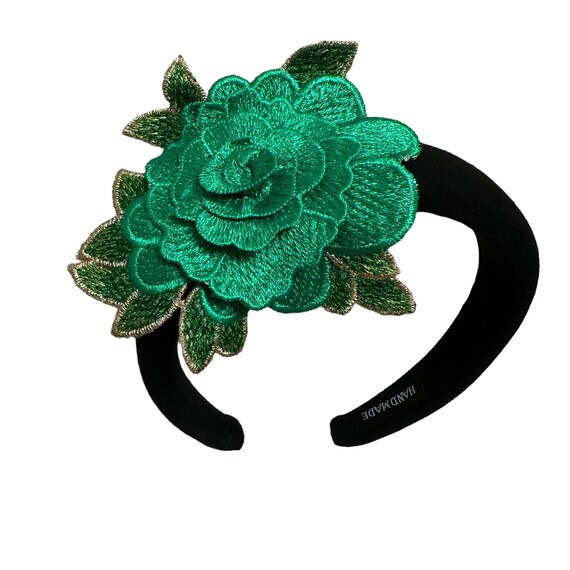 Emerald Green Embroidered Headband, Festival Headwear, St 