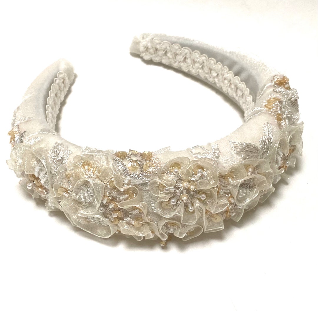 Bridal Ivory Headband Creme Padded Headband Beaded Crown Etsy