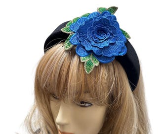 Blue Floral Embroidered Headband