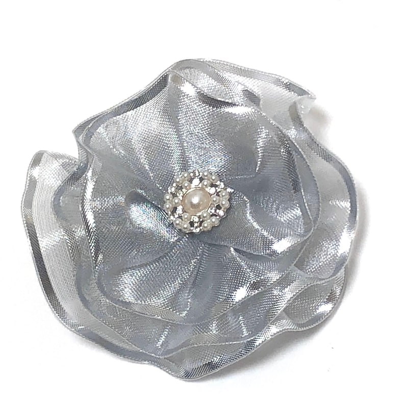 Metallic Silver Magnetic Brooch, Silver Flower Corsage Pin image 1