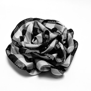 Black and White Plaid Brooch, Checkerboard Flower Brooch