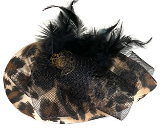 Leopard Print Fascinator, Animal Print Small Hat, Leopard Cocktail Hat