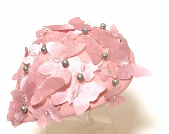 Pink Easter Hat, Butterfly Fascinator,  Pink Small Hat