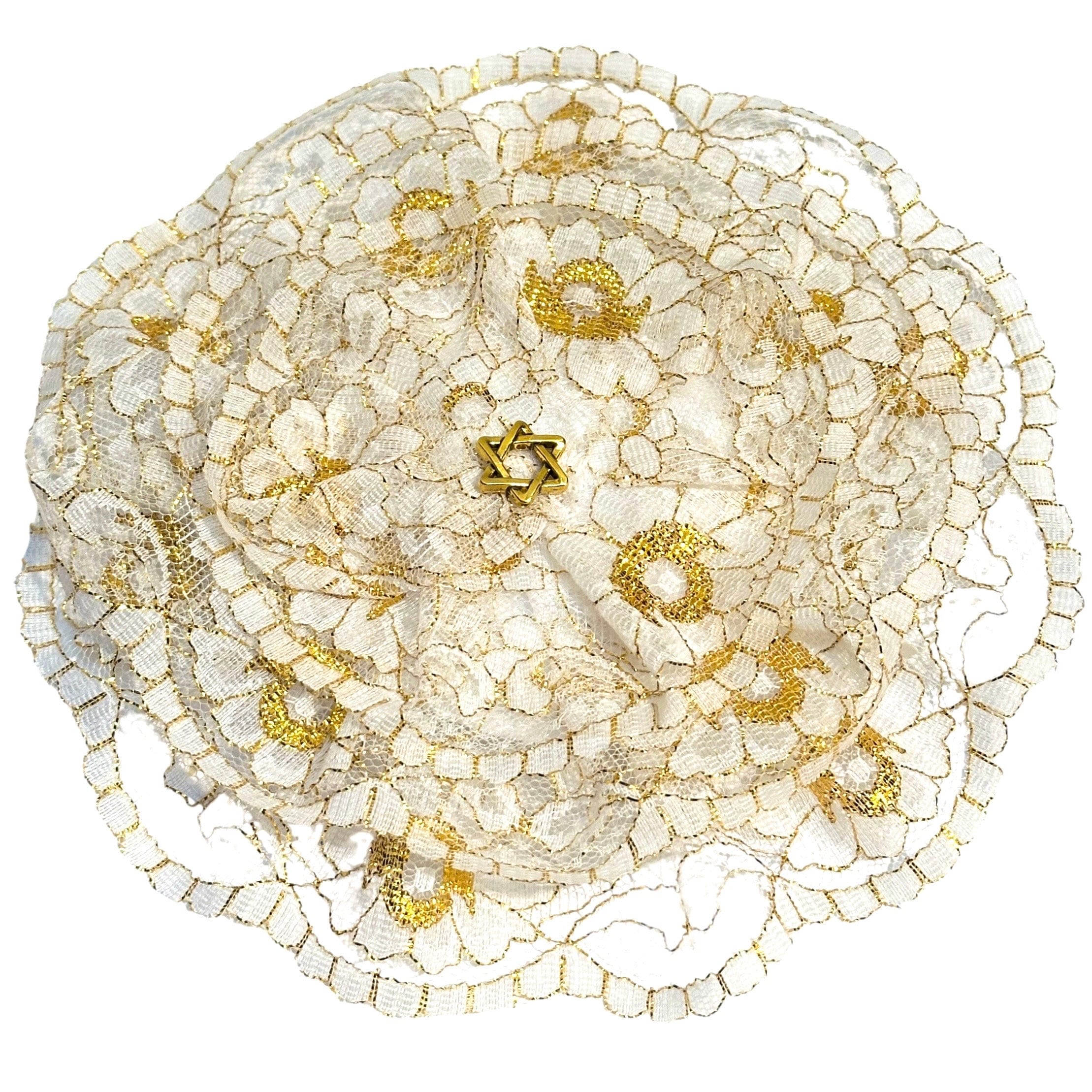 White and Gold Lace Kippah, Gold Lace Yarmulke, Women's Kippah