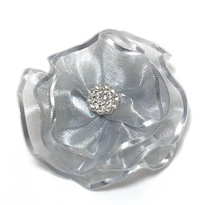 Metallic Silver Magnetic Brooch, Silver Flower Corsage Pin image 2