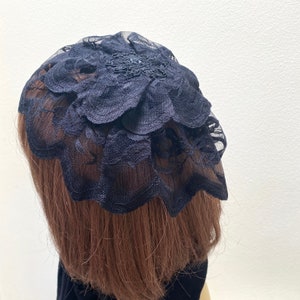 Black Lace Chapel Cap or Jewish Hair Doily