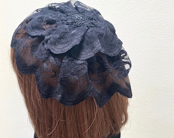 Black Lace Chapel Cap or Jewish Hair Doily