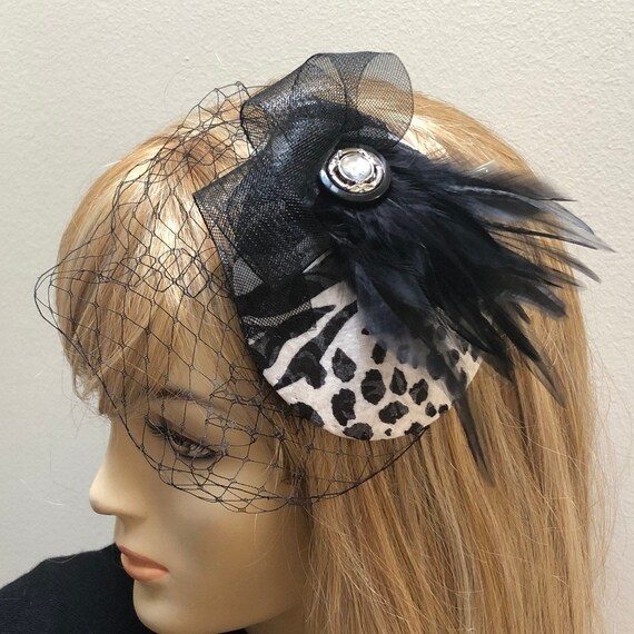 Animal Print Fascinator Black and White 