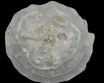 White Organza and Lace Kippah, Women's Yarmulke for Jewish Holidays