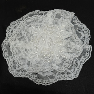 White Lace Kippah: Pearl Applique Yarmulke, Bat Mitzvah Wedding