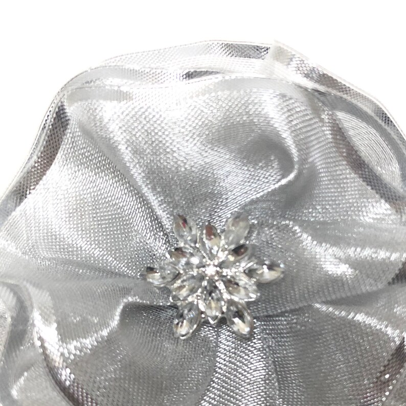 Metallic Silver Magnetic Brooch, Silver Flower Corsage Pin crystal flower