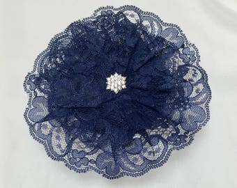 Navy Blue Lace Head Covering, Catholic Lace Veil, Navy Church Hat, Lace Doily