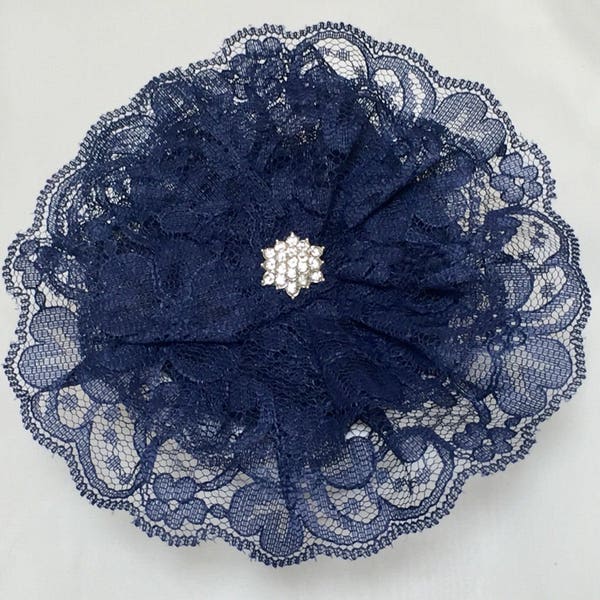 Navy Blue Lace Head Covering, Catholic Lace Veil, Navy Church Hat, Lace Doily