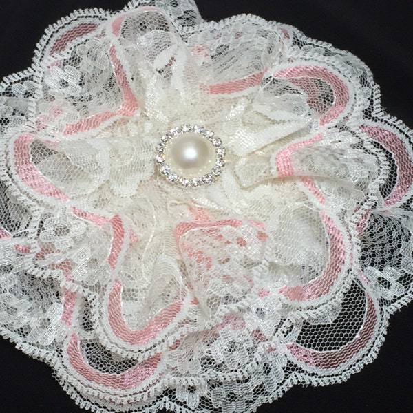 Ivory and Pink Lace Kippot, Pink Yarmulke, Ivory Kippah, Wedding Kippah