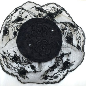 Large Black Lace Head Covering, Black Hair Covering, Black Doily Headpiece image 2