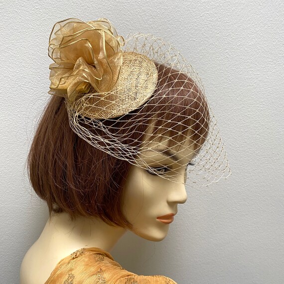 Metallic Gold Fascinator With Gold Veil 