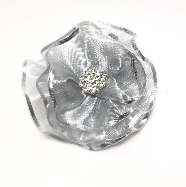 Metallic Silver Magnetic Brooch, Silver Flower Corsage Pin image 7