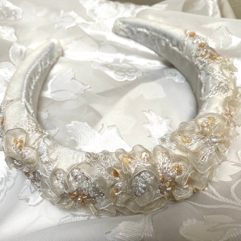 Bridal Ivory Headband Creme Padded Headband Beaded Crown Etsy