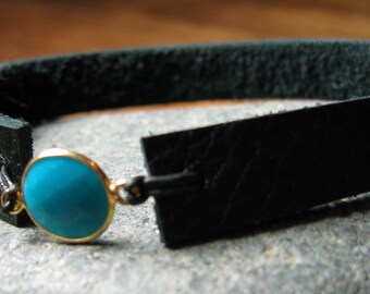 Turquoise Disc Leather Bracelet