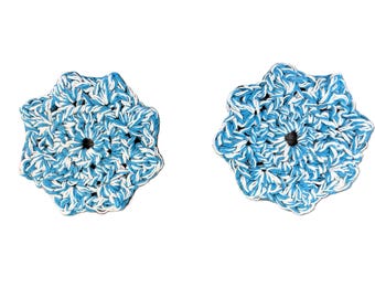 Handgemaakte gehaakte auto-onderzetters set: turquoise gestreepte katoenen bekerhouder accessoire