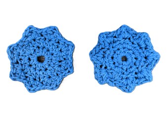 Handgemaakte gehaakte auto-onderzetters, set van 2, turquoise katoenen boho-accessoire