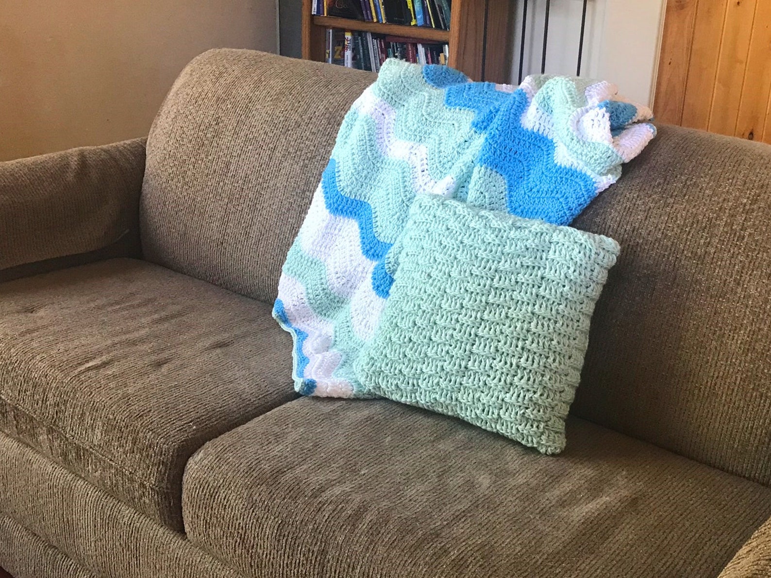 Basket Weave Crochet Pillow Cover 14 X 14 Seafoam Green Etsy