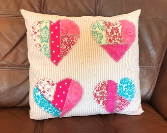 Patchwork Hearts Pillow Cover 16”