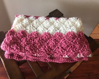 Raspberry Cream Crochet Baby Blanket