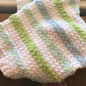 Large White Pastel Crochet Baby Blanket Afghan