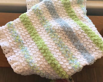 Large White Pastel Crochet Baby Blanket Afghan